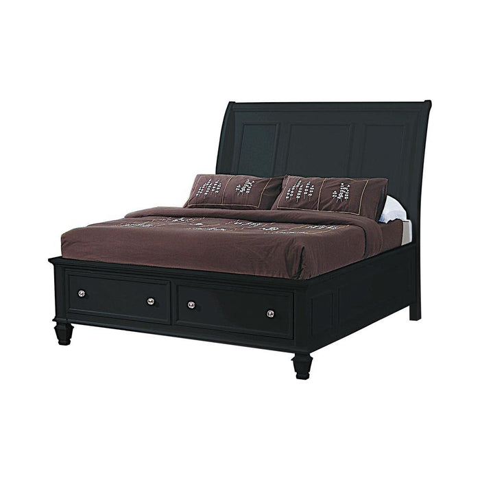 Sandy Beach Black California King Sleigh Bed With Footboard Storage