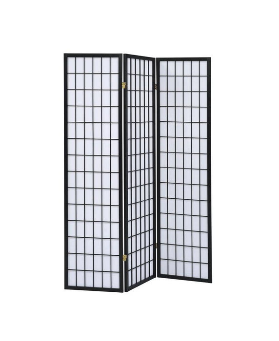 Transitional Three Panel Black Folding Screen