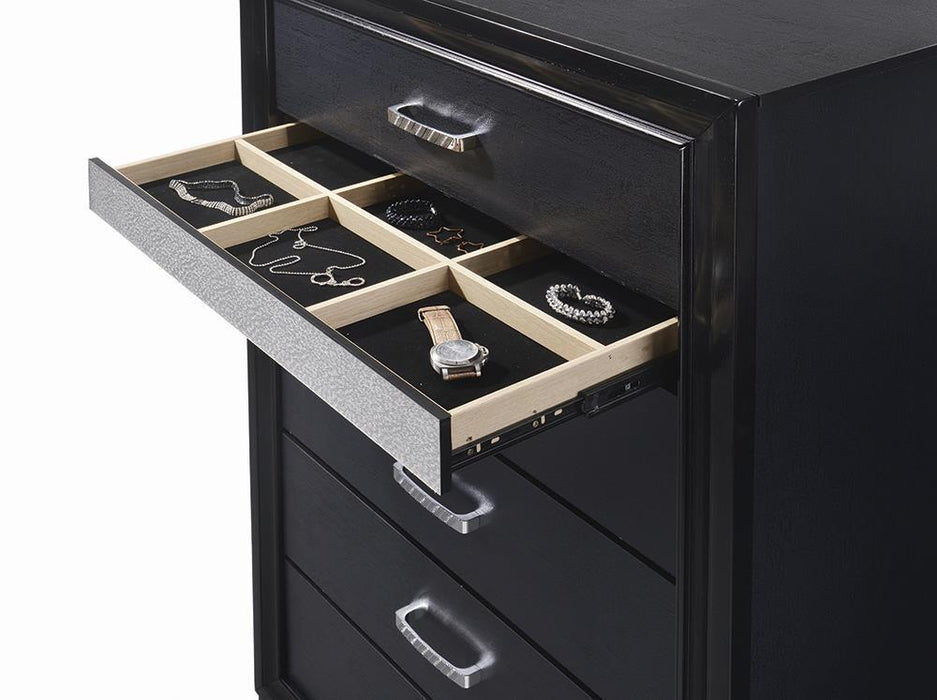 Miranda Transitional Black Five Drawer Chest