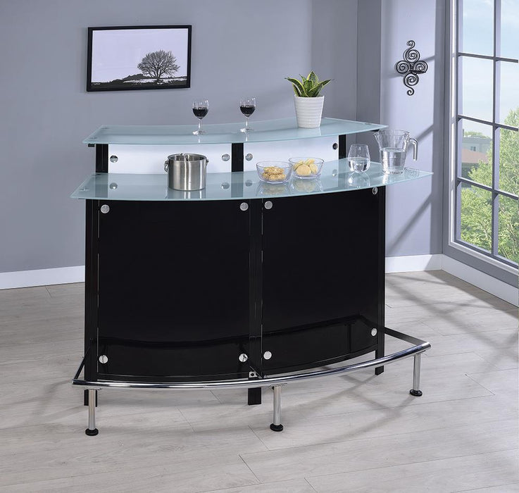 G100139 Two Shelf Contemporary Chrome and Black Bar Unit