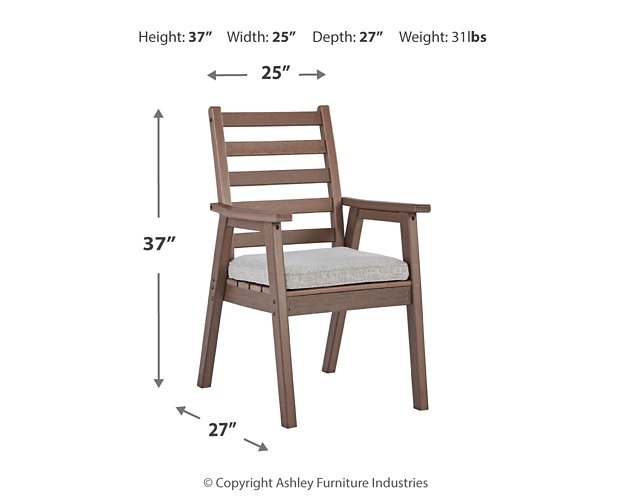 Emmeline Outdoor Dining Arm Chair with Cushion (Set of 2)