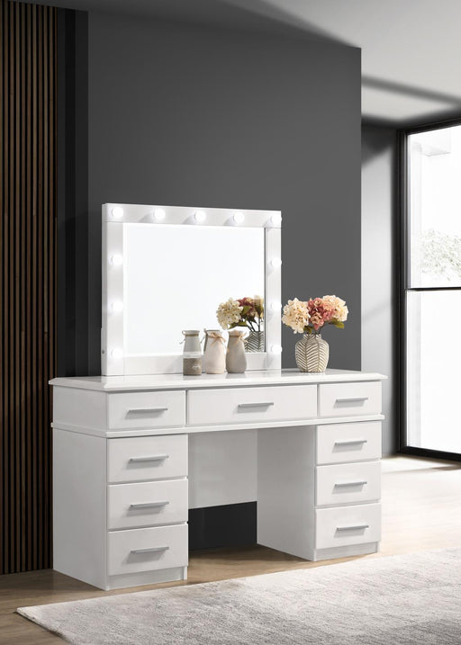 Felicity 9 drawer Vanity Desk with Lighted Mirror Glossy White image