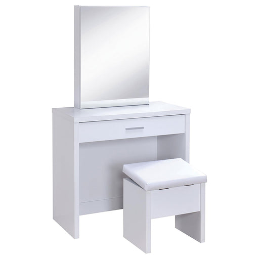 G300290 Contemporary White Vanity and Upholstered Stool Set image