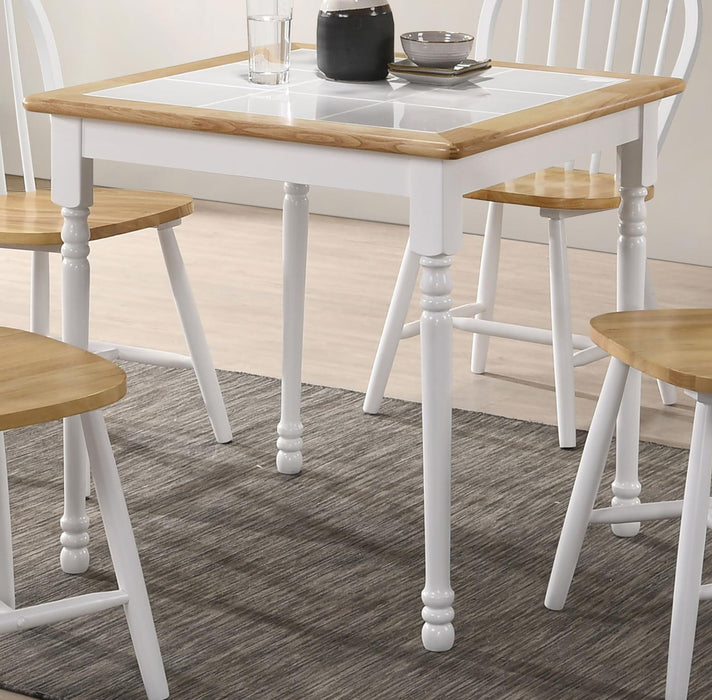 Country Natural Brown Dining Table with White Tile Top image