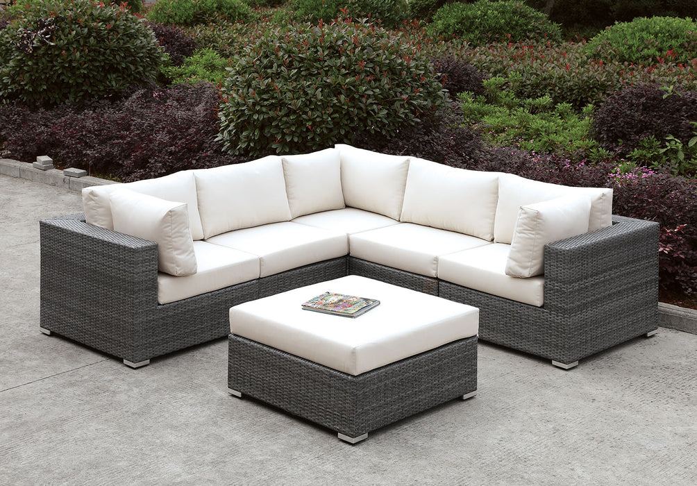 Somani Light Gray Wicker/Ivory Cushion L-Sectional + Ottoman image