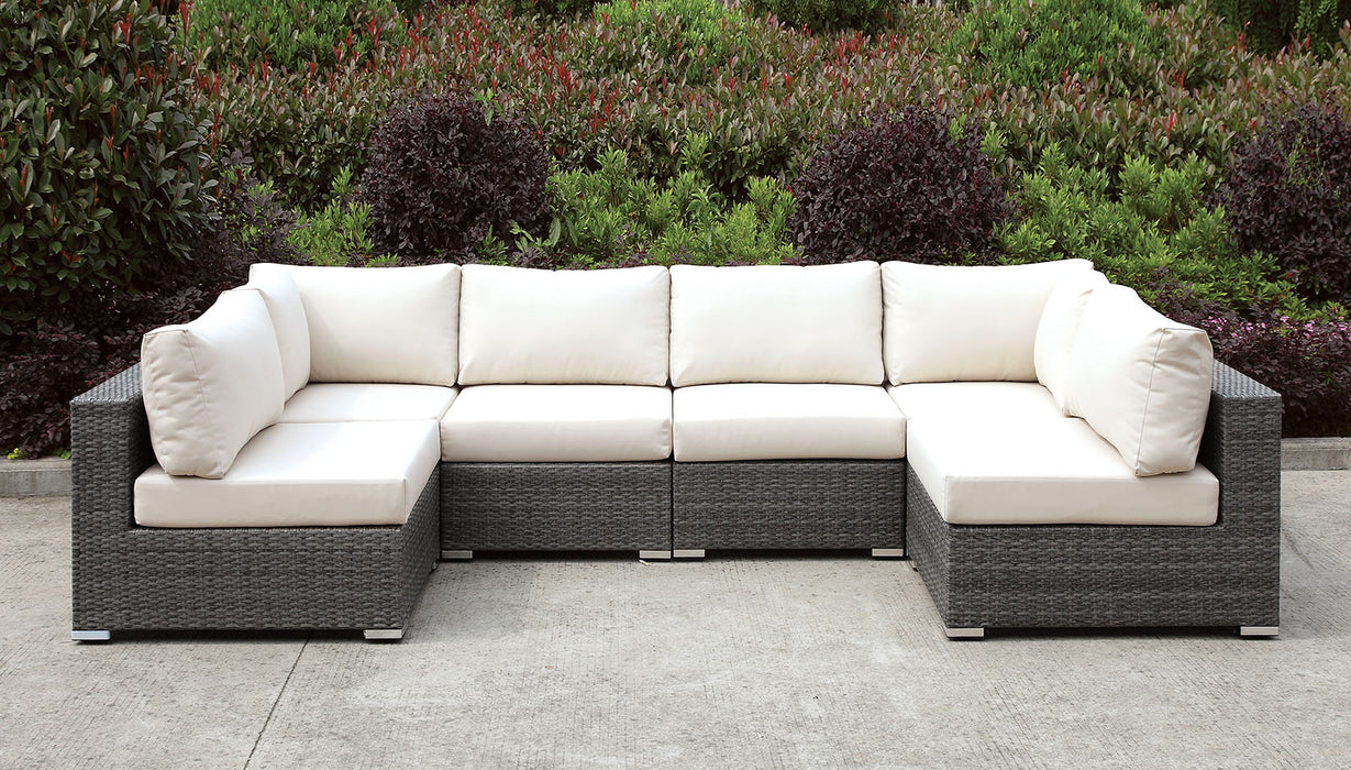 Somani Light Gray Wicker/Ivory Cushion U-Sectional image