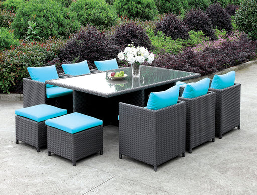 Ashanti Light Brown Wicker/Turquoise Cushion 11 Pc. Patio Dining Table Set image